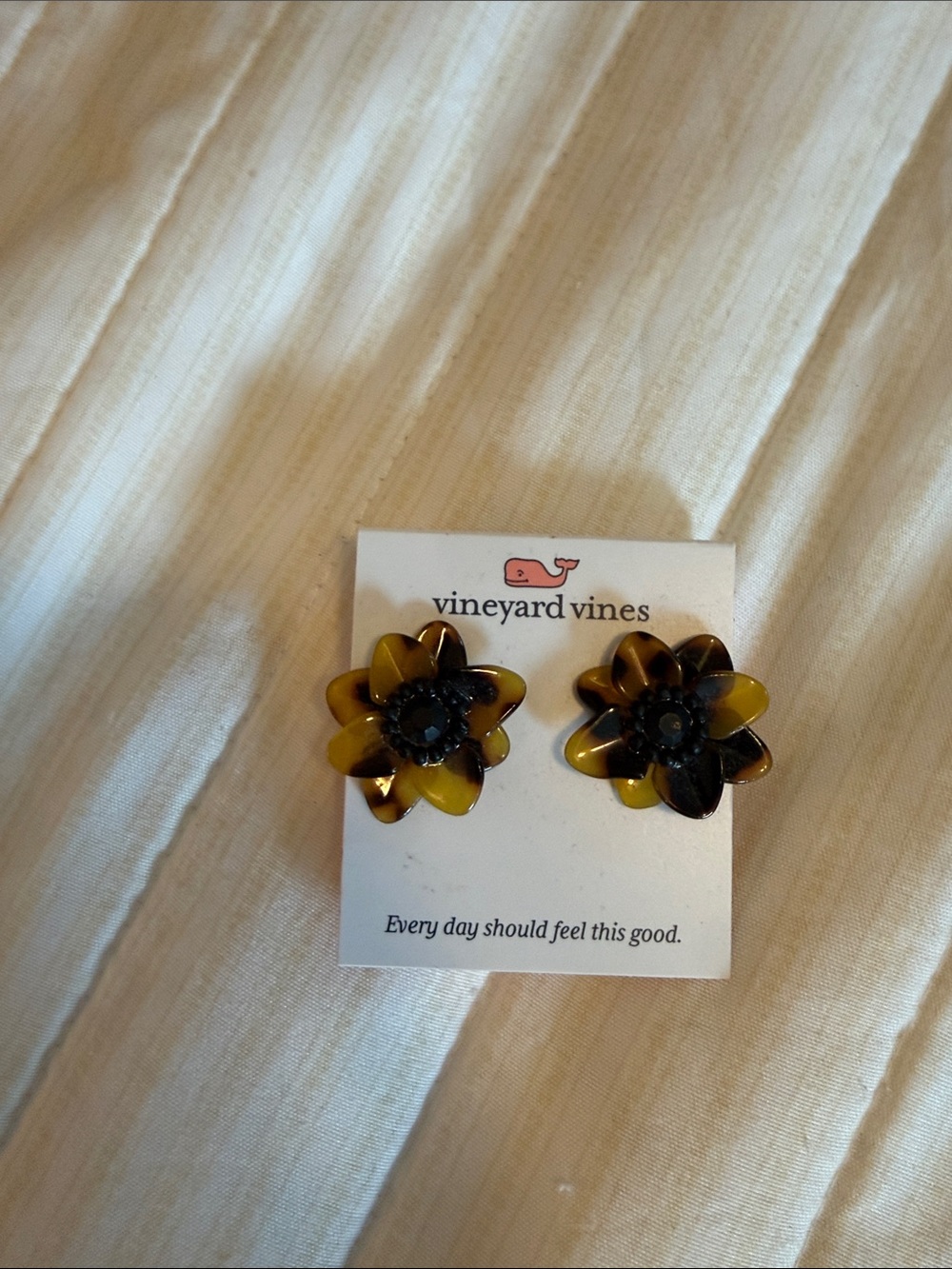 Vineyard Vines Yellow and Brown Flower Stud Earrings